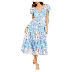 Celina Moon XL Baby Blue Floral midi dress